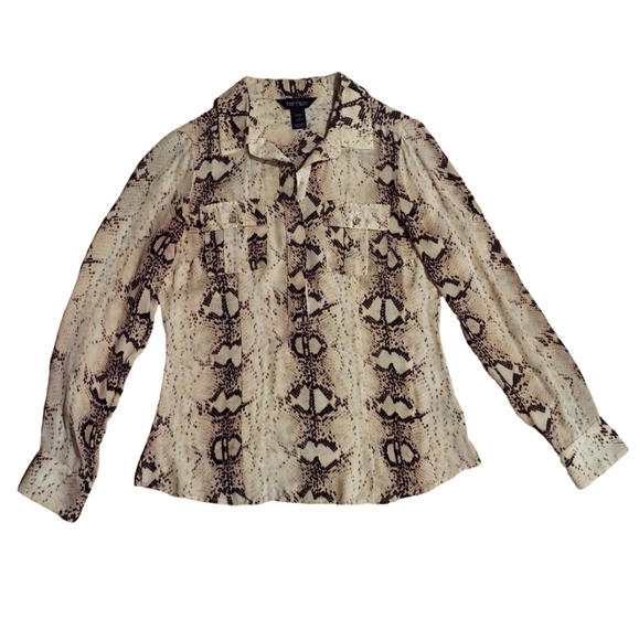 White House Black Market Snakeskin Print Silk Georgette Button Front Popover - Picture 14 of 16